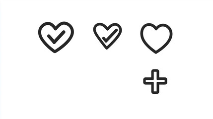 A Minimalist Collection of Heart, Star, Checkmark, and Cross in Ultra-Thin Line Art.