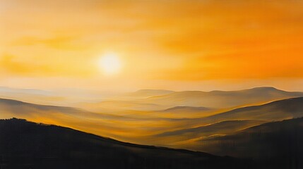 Obraz premium Golden Hour Panorama Serene Sunset Over Rolling Hills