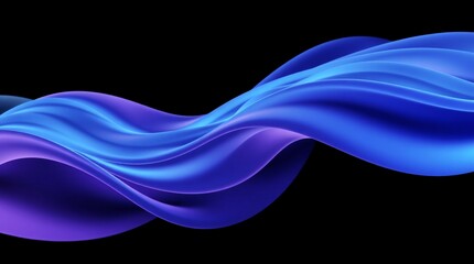 Obraz premium Abstract flowing blue and purple holographic smooth fluid wave on black background.