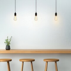 Modern Minimalist Interior with Light Fixtures and Wooden Counter