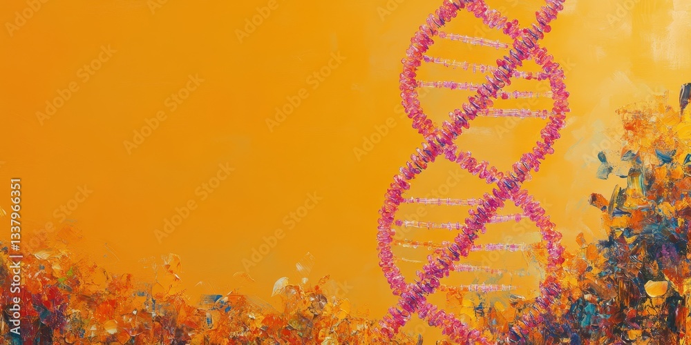 Poster abstract artistic representation of dna helix on orange background