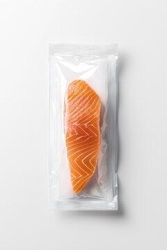 Fresh Orange Salmon Fillet Wrapped in Plastic Packaging for Sale
