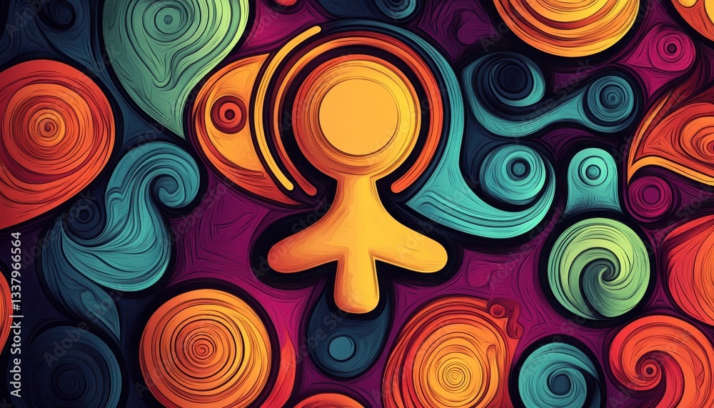 Poster Abstract Colorful Swirl Pattern with Orange Figure