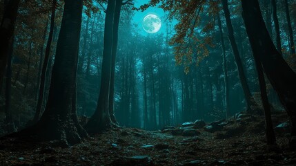 Fototapeta premium Enchanting Moonlight Path Through a Mystical Forest at Night