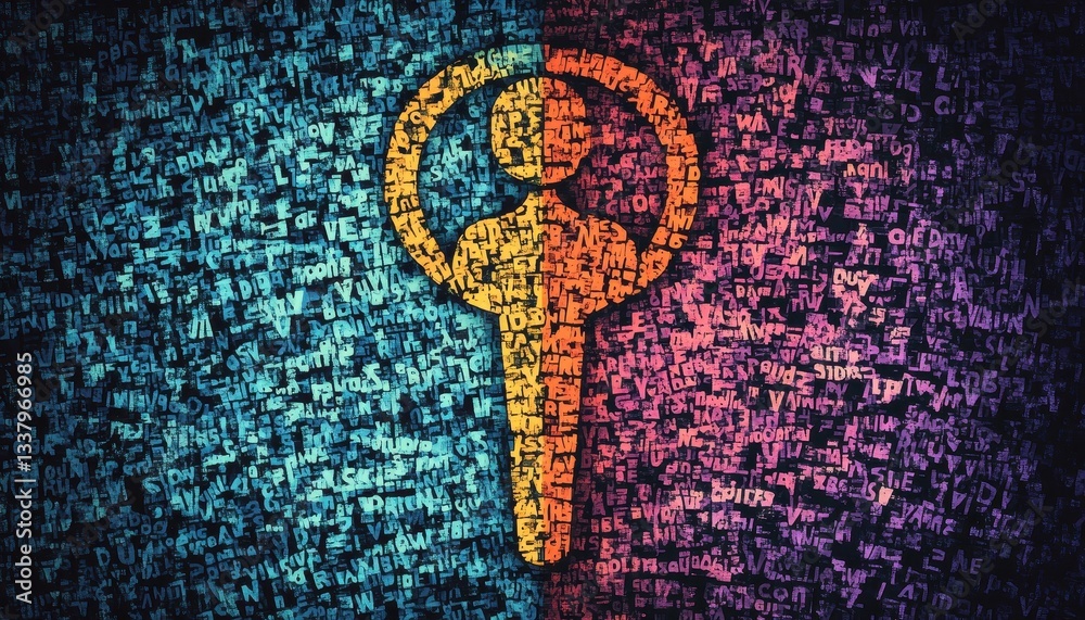 Aufkleber abstract pixelated key human figure in colorful data mosaic