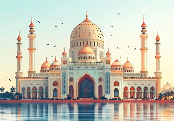 Obraz premium Majestic Palace with Dome and Minarets Reflecting in Water