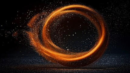 Golden Sparkle Ring  Abstract 3D Glow  Shimmering Dust  Digital Art Background