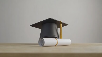 Graduation cap and diploma symbolize academic achievement and future aspirations.