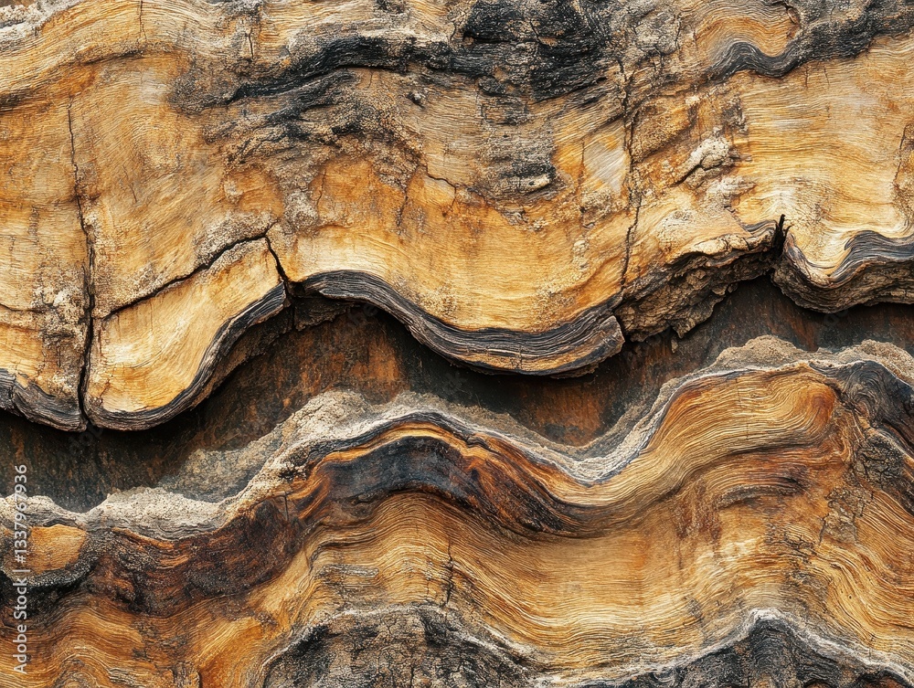 Poster close up detailed view of brown and dark weathered wood texture with wave pattern