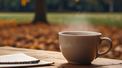 Sensitive coffee cup in a blurred autumn background