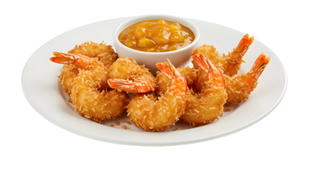Serving of Fried Coconut Shrimp with Sweet Mango Chutney Dip