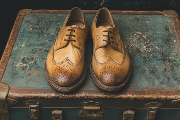 A pair of worn-out sneakers on a wooden floor, soft sunlight filtering in.