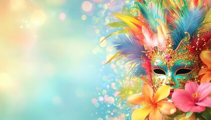 Obraz premium Colorful Venetian Carnival Mask with Feathers and Flowers