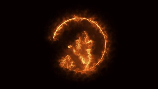 wolf symbol with fire effect green screen background