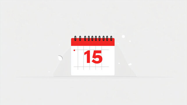 Crisp and Clean Calendar Icon Featuring a Striking Red Header and the Number 15 on a White Background.