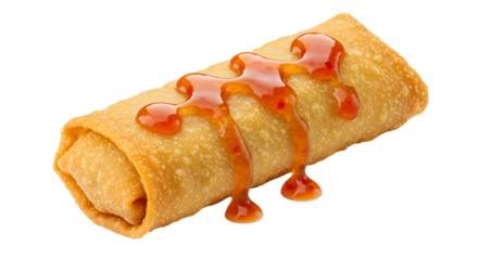 Crispy Fried Egg Roll with Sweet Chili Sauce on White Background