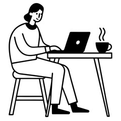 Silhouette of a person sitting and working on a laptop, with a coffee cup placed beside them on the table