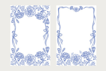 Vector Line Art Frame of Carnations