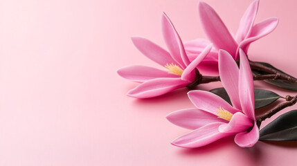 Fototapeta premium Beautiful pink flowers on pastel background create serene atmosphere