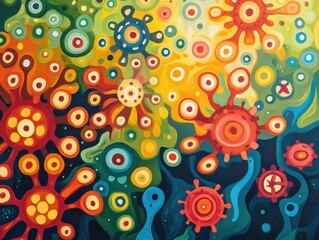 Vibrant Abstract Artwork with Colorful Circles and Organic Shapes