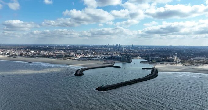 Port entrance of the Schevening, The Hague port. The Netherlands. Aerial view.