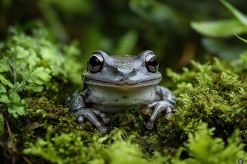 A Close Up Photograph of a Frog Sitting in Moss