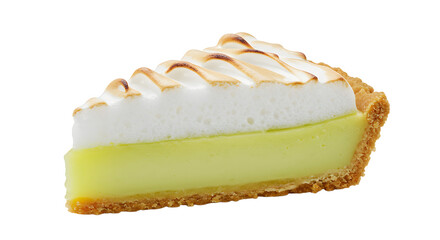 Serving of Key Lime Pie with Meringue Topping on White Background