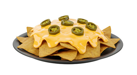 Delicious Nachos with Cheese and Jalapenos on a Black Plate