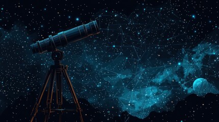 Vintage Telescope Gazing at Night Sky