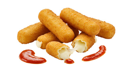 Crispy Mozzarella Sticks with Dipping Sauce Appetizer on White Background