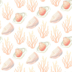 Nautical seashell and starfish design for summer vibes
Ocean-inspired seamless pattern with shells and coastal elements