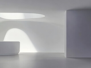 Fototapeta premium Modern minimalist interior with soft lighting in a spacious white room design