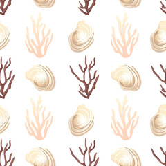 Seamless shell and sea-inspired design in soft tones
Summer-themed coastal pattern with seashells
