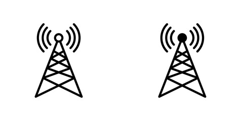 Broadcast tower flat Icons in line outline and flat solid style on white background