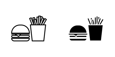 Burger Fries flat Icons in line outline and flat solid style on white background