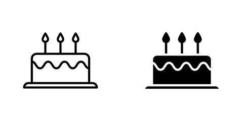 Cake flat Icons in line outline and flat solid style on white background