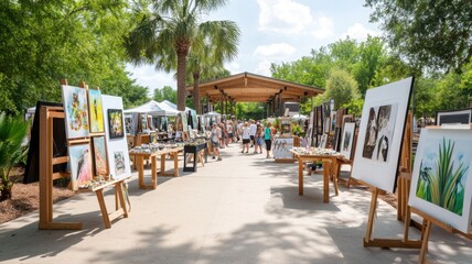 Outdoor art fair featuring vibrant exhibits and creative community engagement. Generative AI