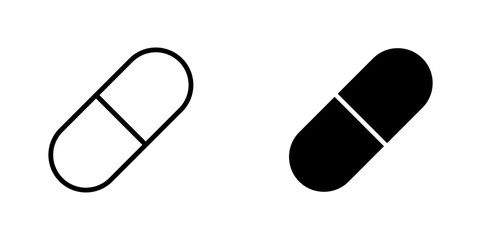 Capsules flat Icons in line outline and flat solid style on white background