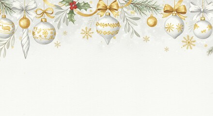 Elegant Holiday Ornament Border with Gold and White Decorations