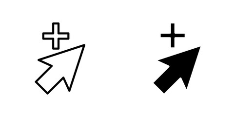 Cursor plus flat Icons in line outline and flat solid style on white background