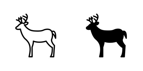 Deer flat Icons in line outline and flat solid style on white background