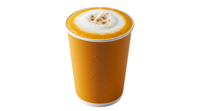 Enjoying a Pumpkin Spice Latte To Go on Clean White Background