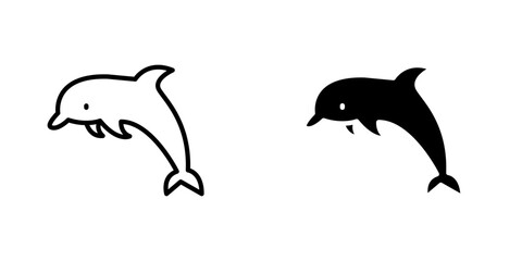 Dolphin flat Icons in line outline and flat solid style on white background