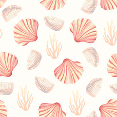 Seamless shell and sea-inspired design in soft tones
Summer-themed coastal pattern with seashells