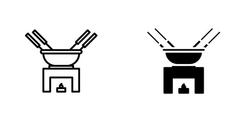 Fondue pot flat Icons in line outline and flat solid style on white background