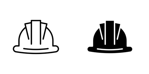 Hard hat flat Icons in line outline and flat solid style on white background
