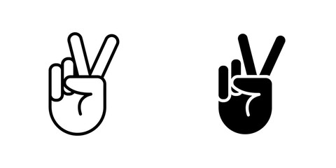 Hand peace flat Icons in line outline and flat solid style on white background