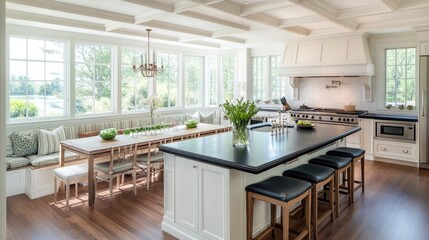 Fototapeta premium A kitchen designed for entertaining with a spacious island and multiple seating options.