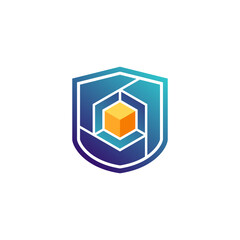 Shield with Hexagon Core, Blockchain Technology and Security Logo Design Vector