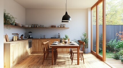 A kitchen featuring a movable island for adaptable cooking and dining spaces.